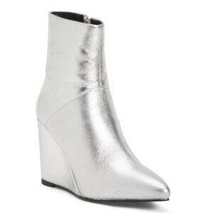 SEYCHELLES Silver Leather Only Girl Wedge Booties